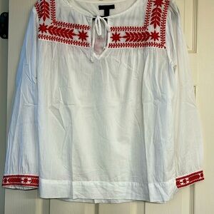 J.Crew, white and red blouse lightweight.